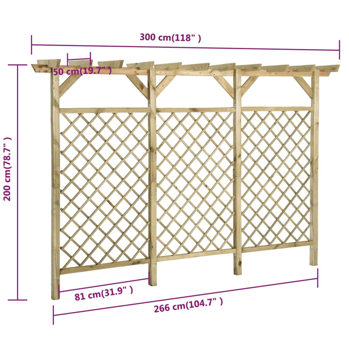 Tuinhek met latwerk en pergola 300x50x200 cm geïmpregneerd hout