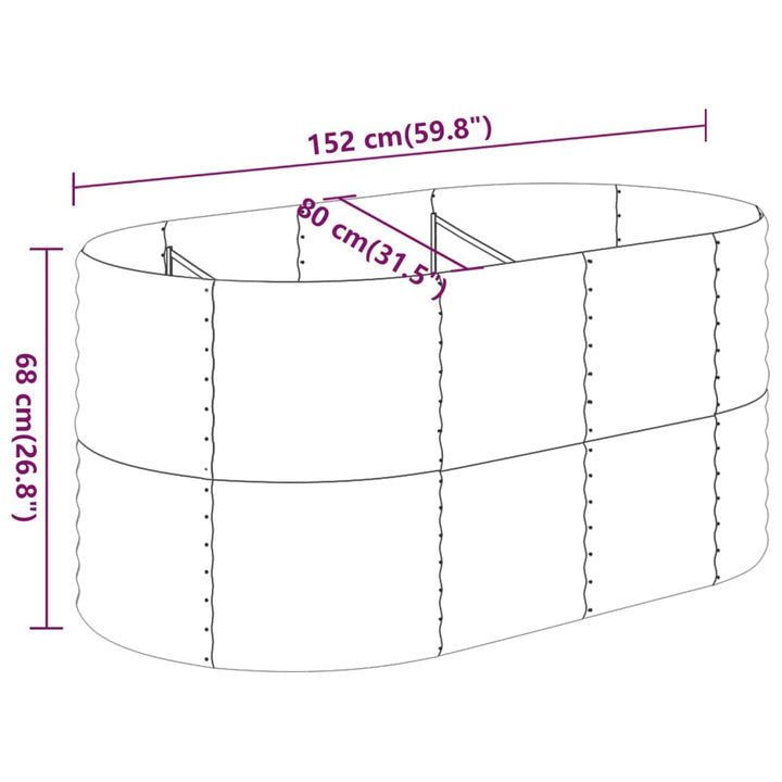 Plantenbak 152x80x68 cm gepoedercoat staal zilverkleurig