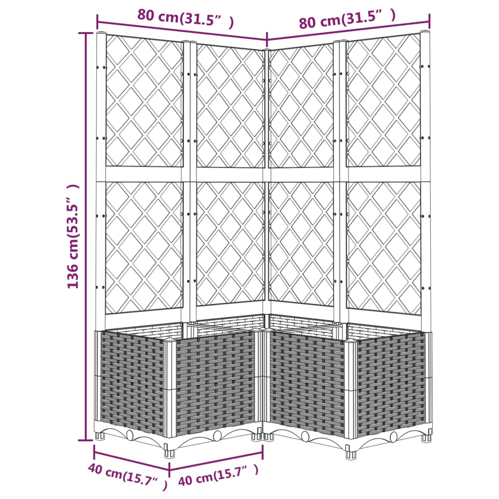 Plantenbak met latwerk 80x80x136 cm polypropeen donkergrijs