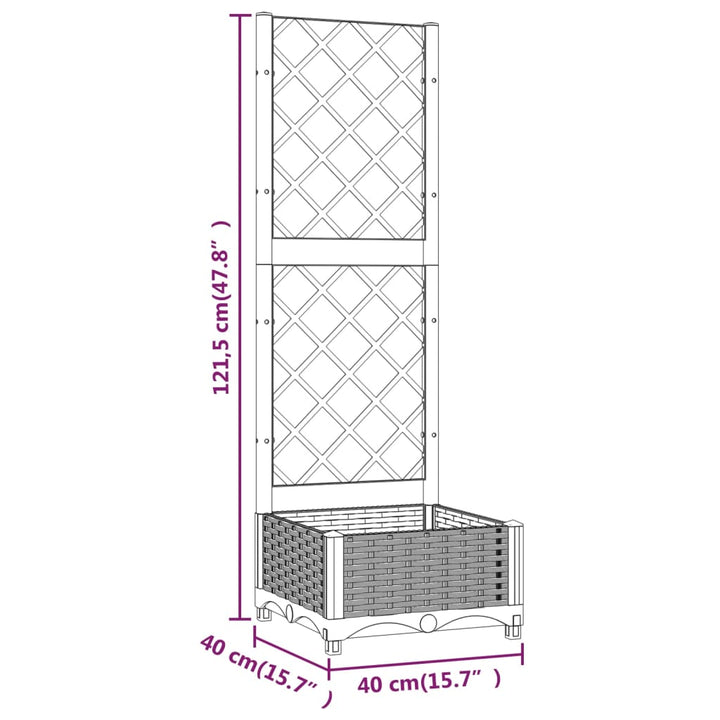 Plantenbak met latwerk 40x40x121,5 cm polypropeen zwart