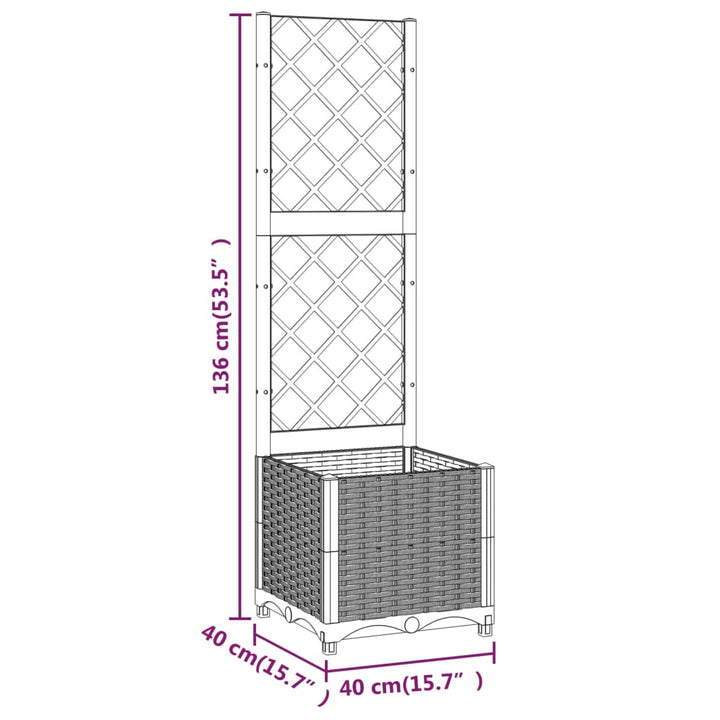 Plantenbak met latwerk 40x40x136 cm polypropeen zwart