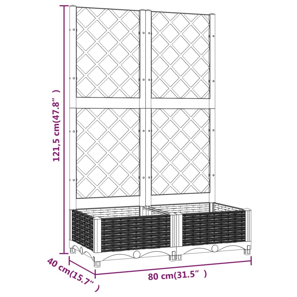 Plantenbak met latwerk 80x40x121,5 cm polypropeen zwart