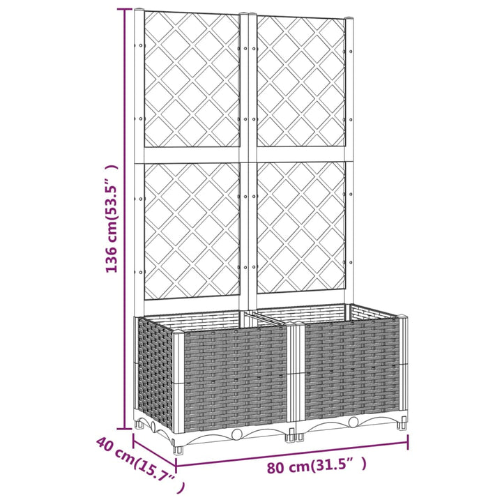 Plantenbak met latwerk 80x40x136 cm polypropeen zwart