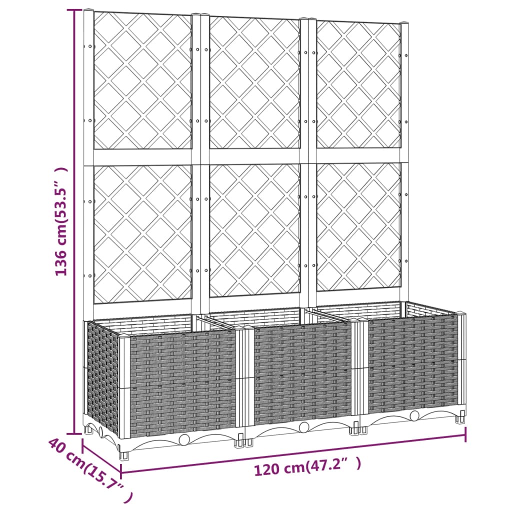 Plantenbak met latwerk 120x40x136 cm polypropeen zwart