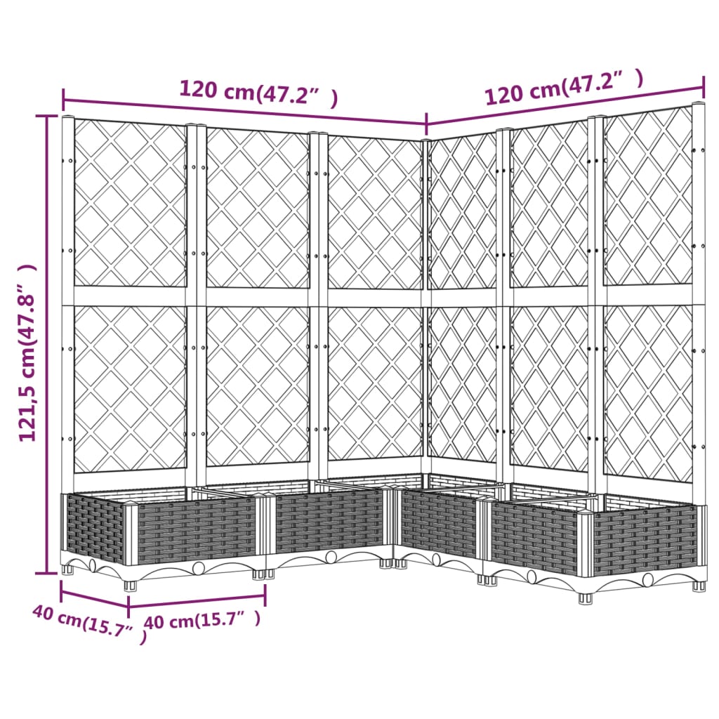 Plantenbak met latwerk 120x120x121,5 cm polypropeen zwart