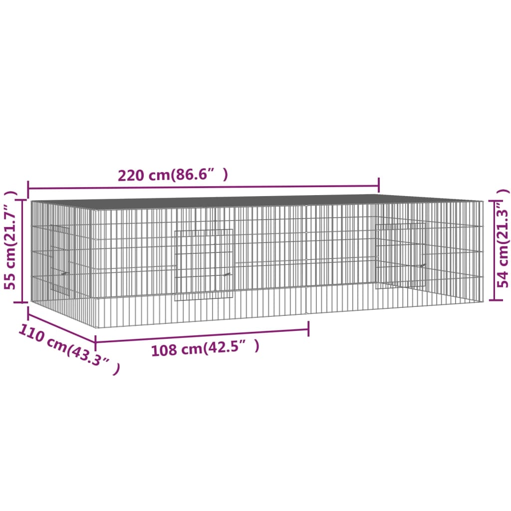 Konijnenkooi met 2 panelen 220x110x55 cm gegalvaniseerd ijzer