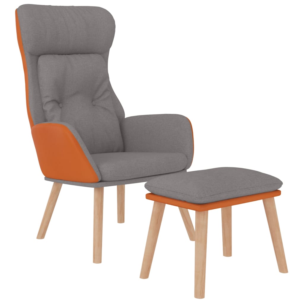 Relaxstoel met voetenbankje kunstleer en stof lichtgrijs