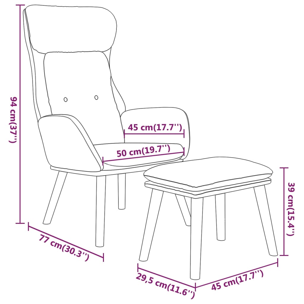 Relaxstoel met voetenbankje kunstleer en stof lichtgrijs