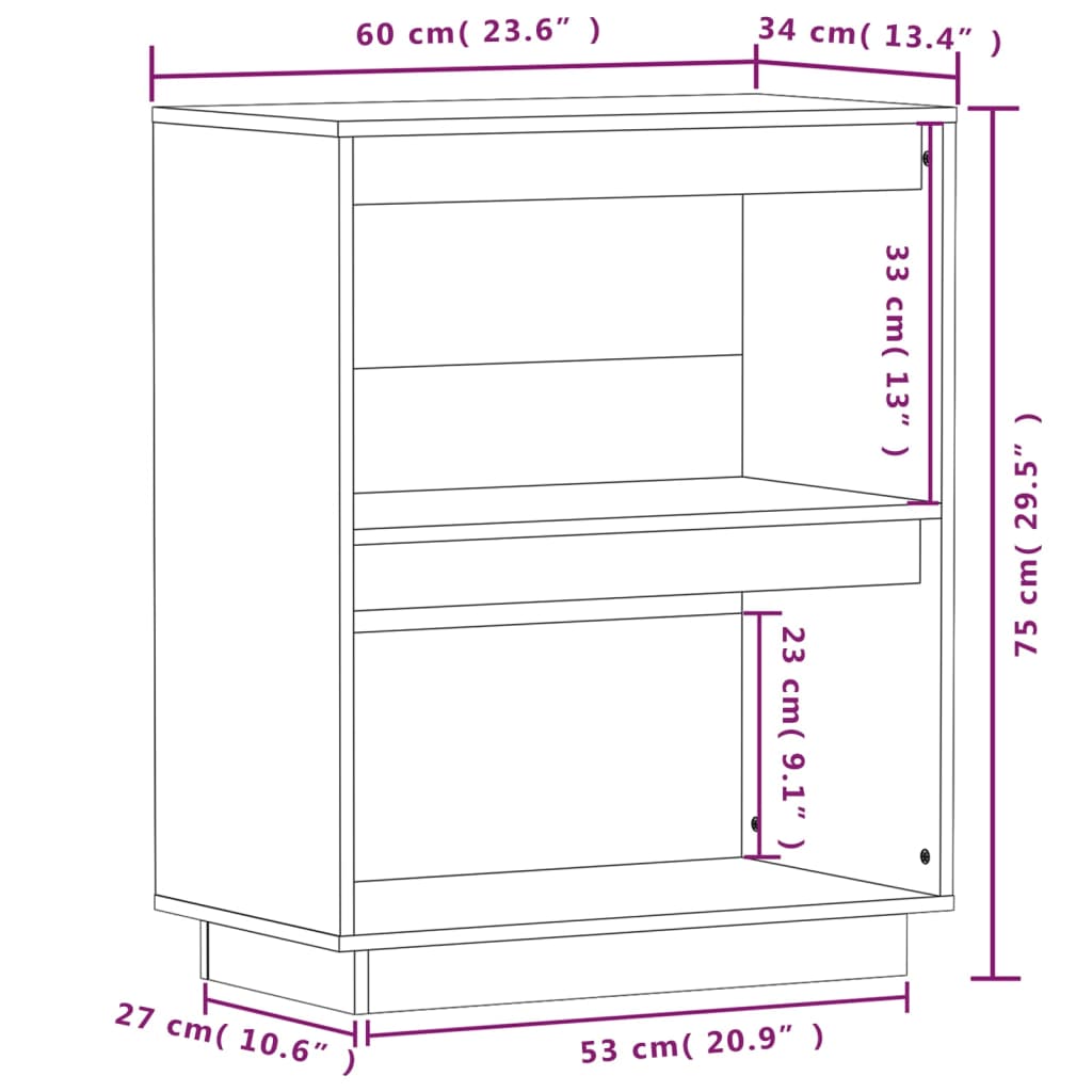 Wandkast 60x34x75 cm massief grenenhout wit