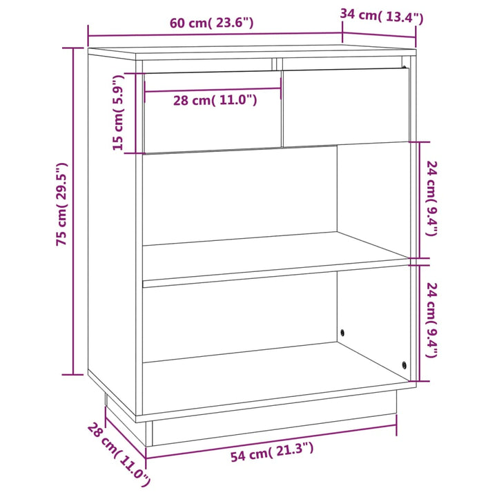 Wandkast 60x34x75 cm massief grenenhout honingbruin