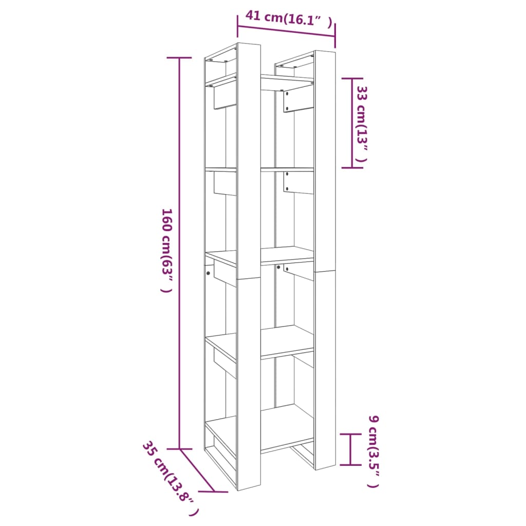 Boekenkast/kamerscherm 41x35x160 cm massief grenenhout wit