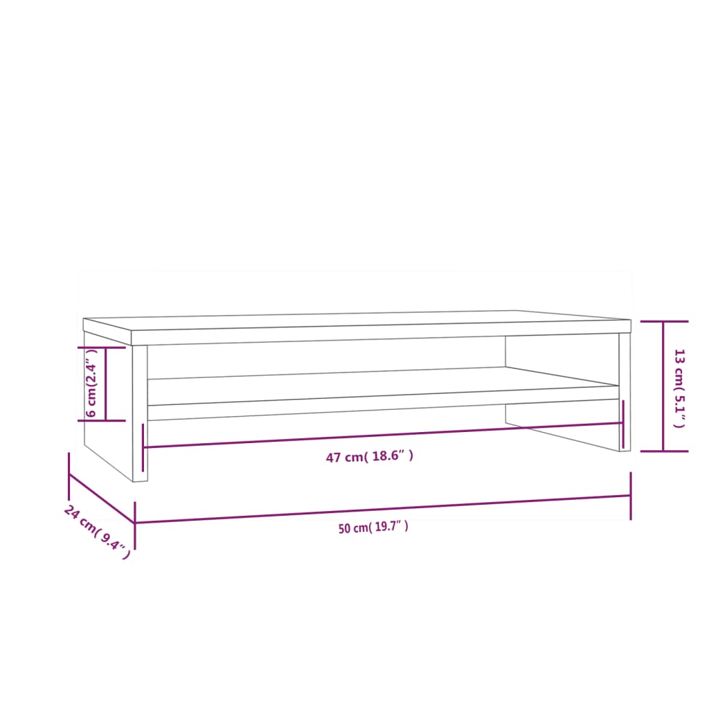 vidaXL Monitorstandaard 50x24x13 cm massief grenenhout wit