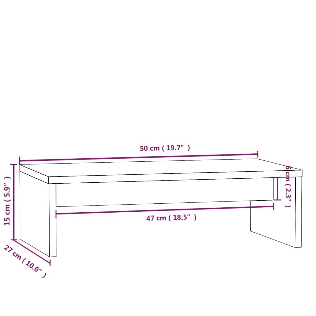 Monitorstandaard 50x27x15 cm massief grenenhout