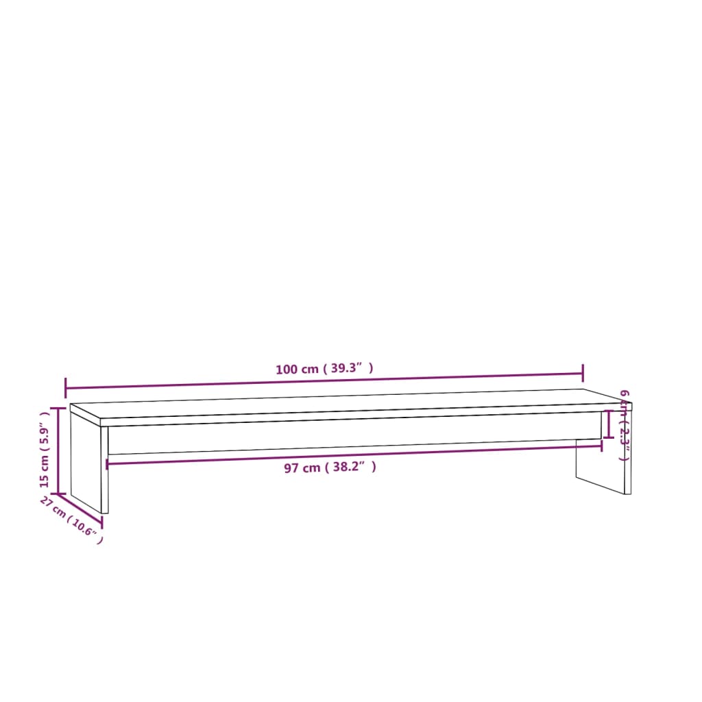 Monitorstandaard 100x27x15 cm massief grenenhout wit