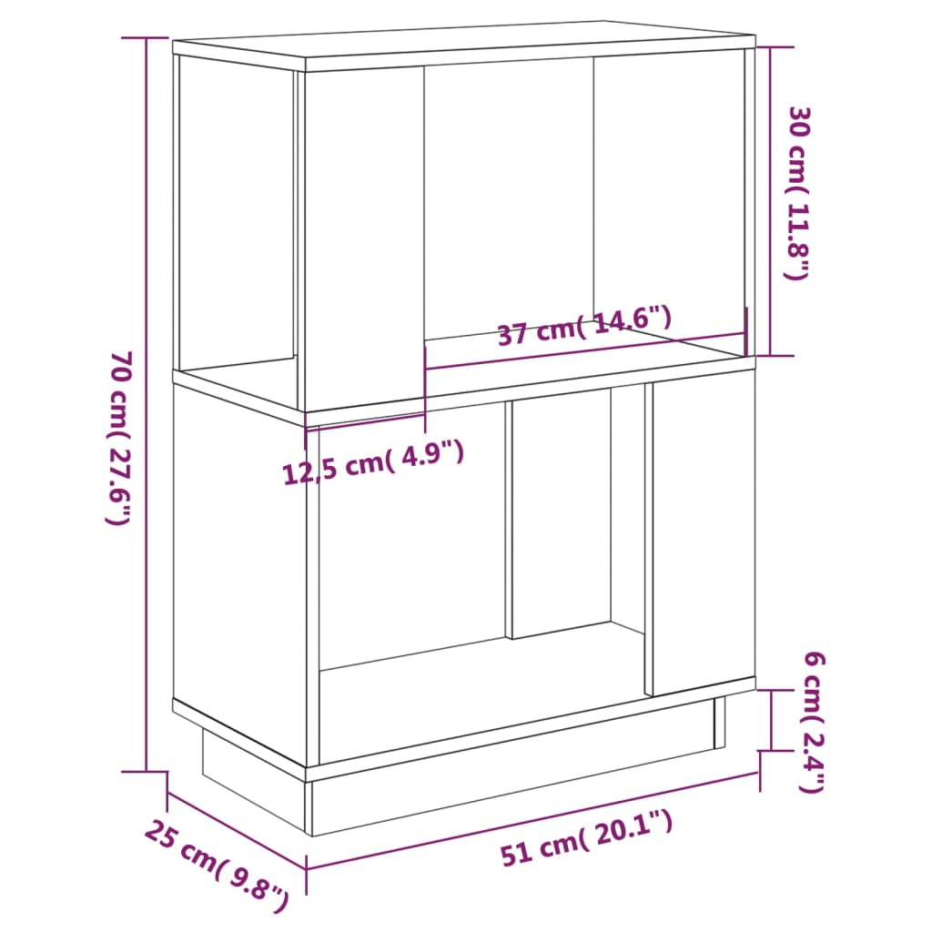 Boekenkast/kamerscherm 51x25x70 cm massief grenenhout grijs