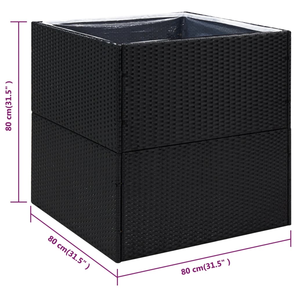 Plantenbak 80x80x80 cm poly rattan zwart