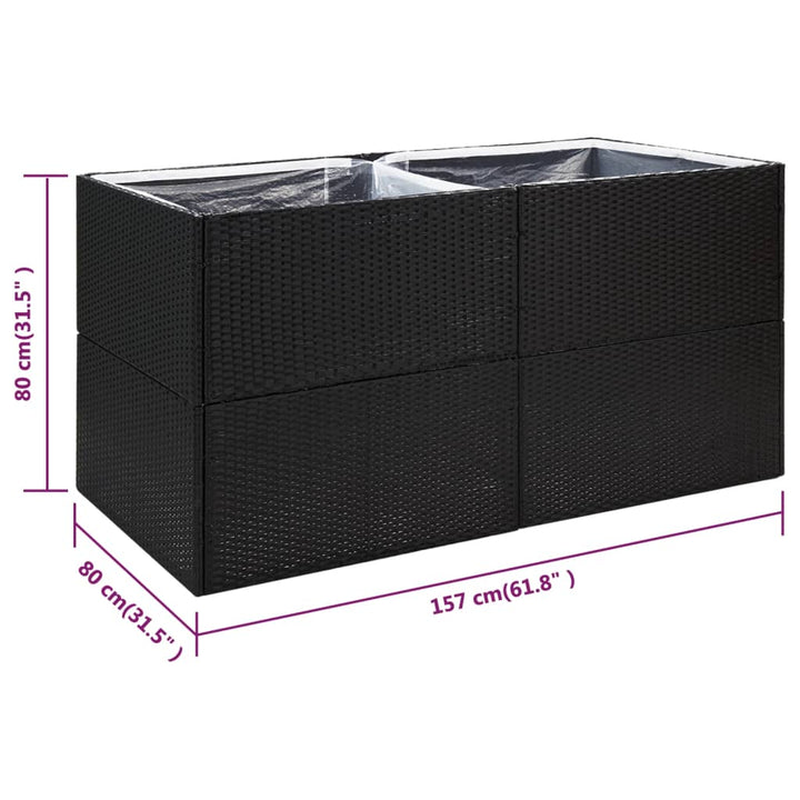 Plantenbak 157x80x80 cm poly rattan zwart