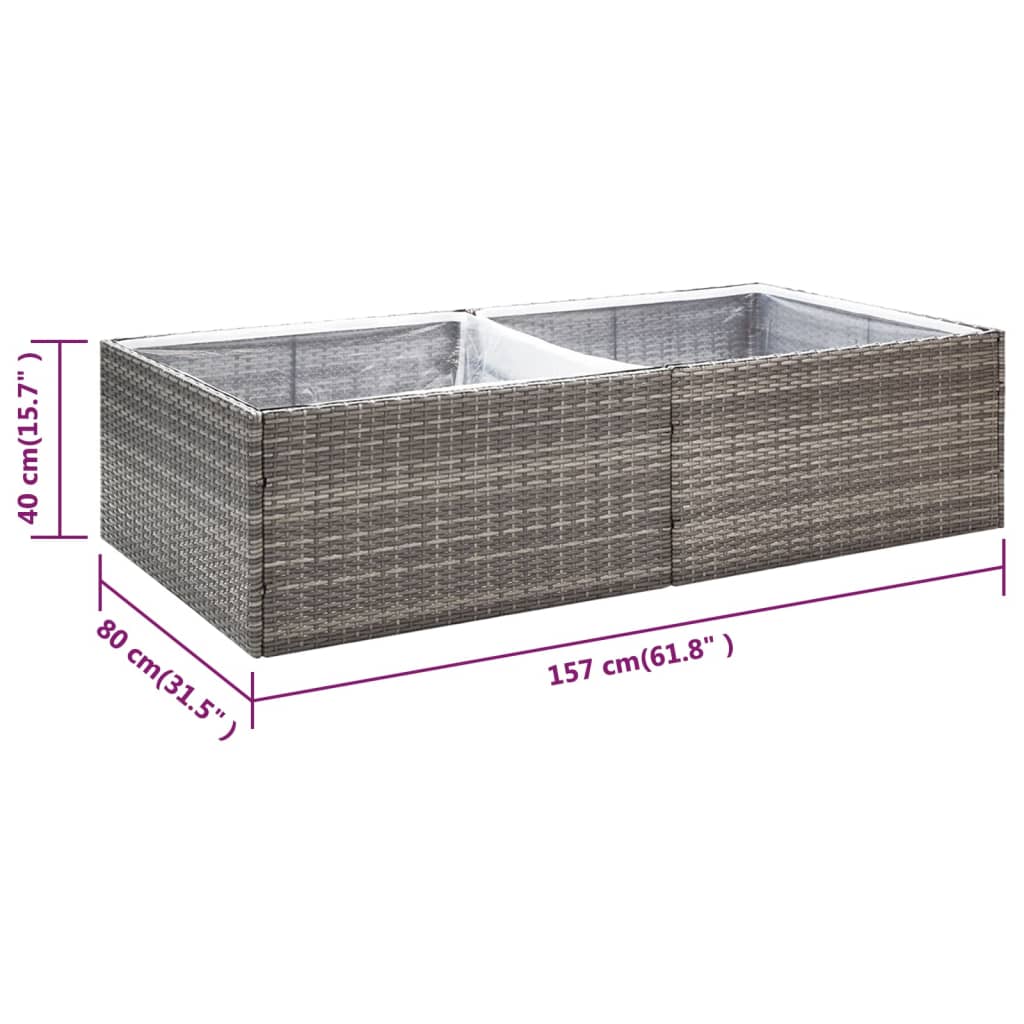 Plantenbak 157x80x40 cm poly rotan grijs