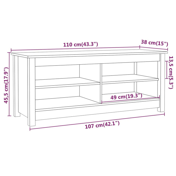 Schoenenbank 110x38x45,5 cm massief grenenhout wit