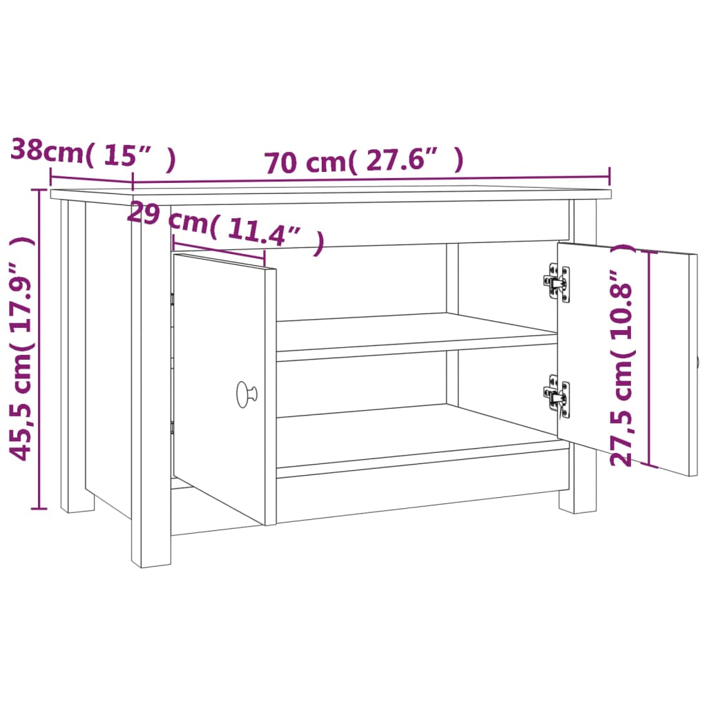 Schoenenkast 70x38x45,5 cm massief grenenhout zwart