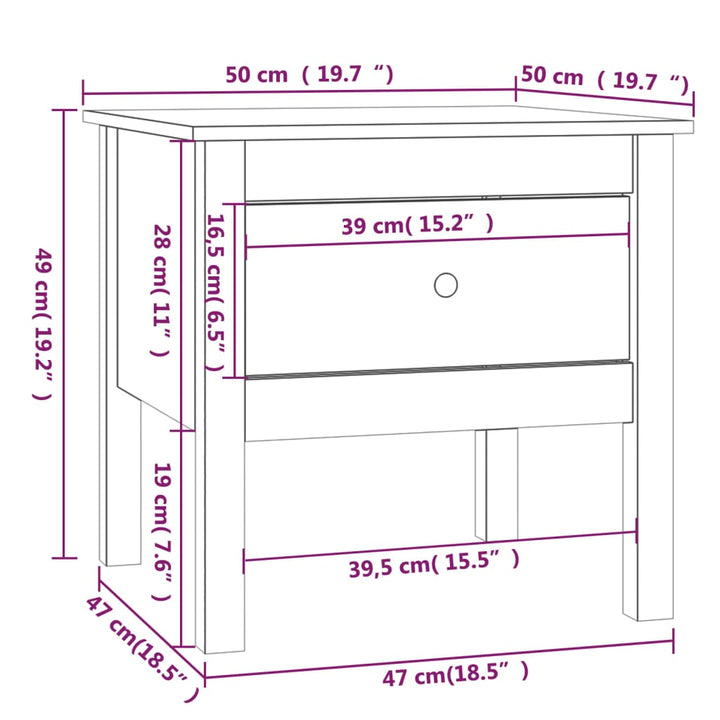 Bijzettafels 2 st 50x50x49 cm massief grenenhout