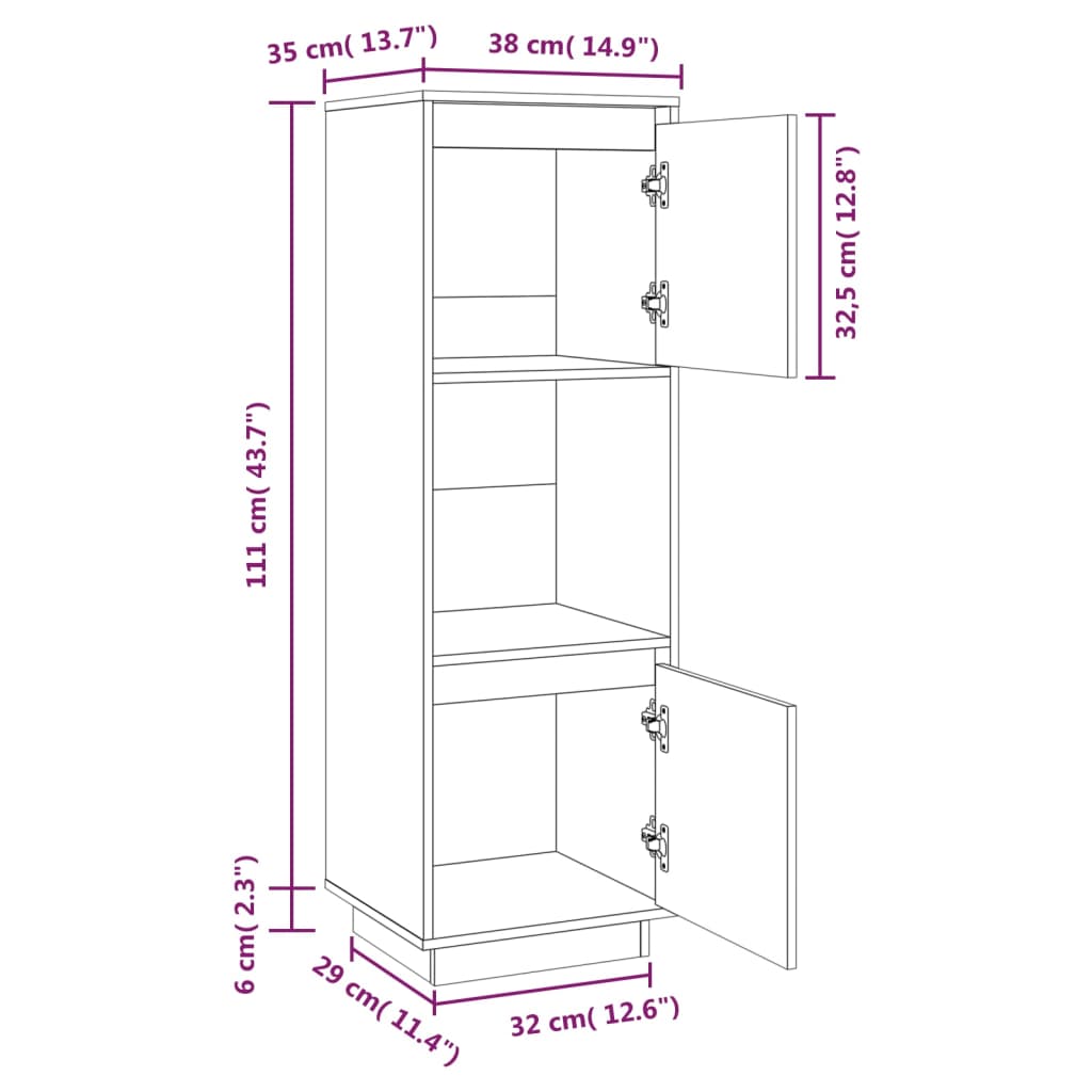 Hoge kast 38x35x117 cm massief grenenhout honingbruin