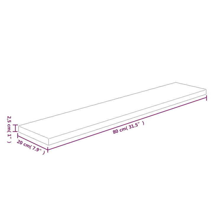 Plank 80x20x2,5 cm onbehandeld massief eikenhout