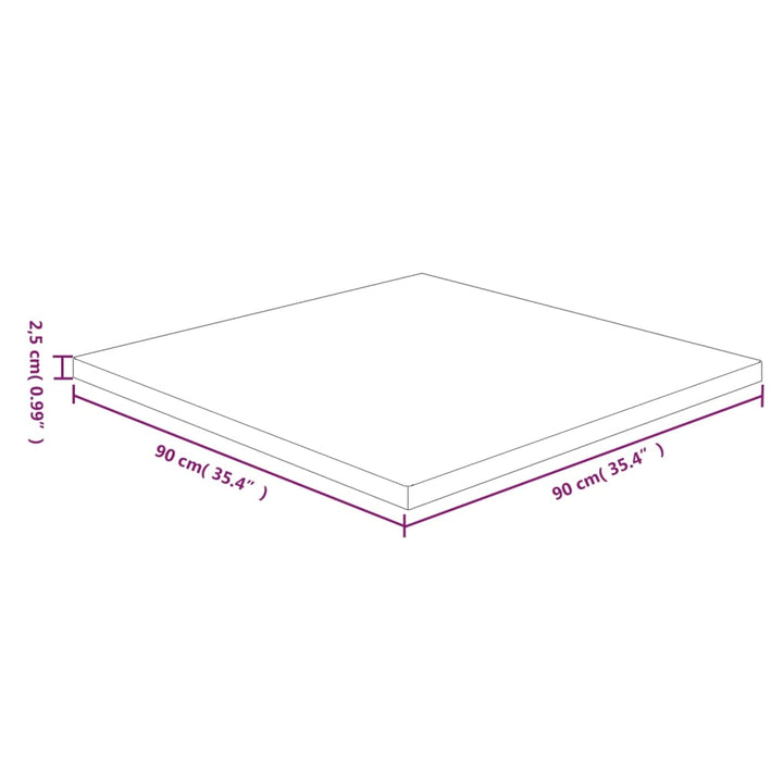Tafelblad vierkant 90x90x2,5 cm massief eiken lichtbruin