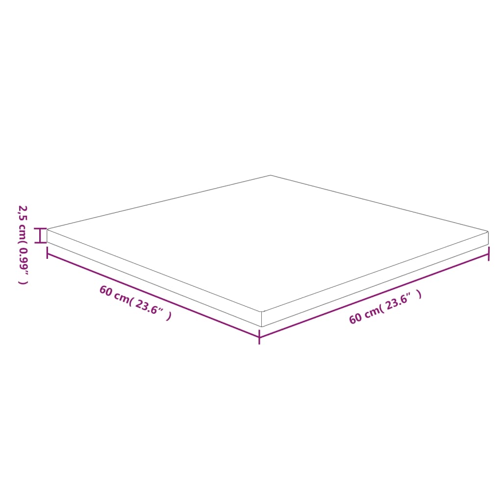 Tafelblad vierkant 60x60x2,5cm behandeld eiken donkerbruin
