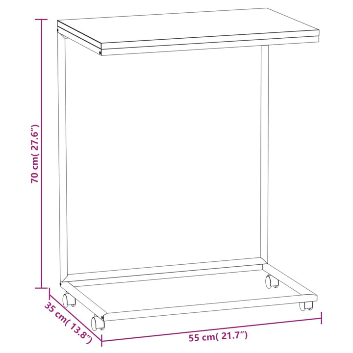 Bijzettafel met wieltjes 55x35x70 cm bewerkt hout zwart