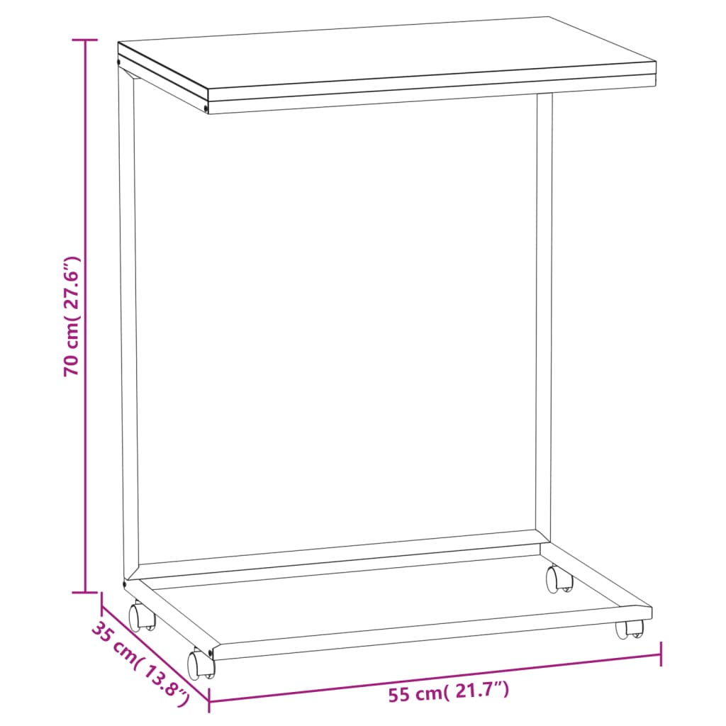 Bijzettafel met wieltjes 55x35x70 cm bewerkt hout wit