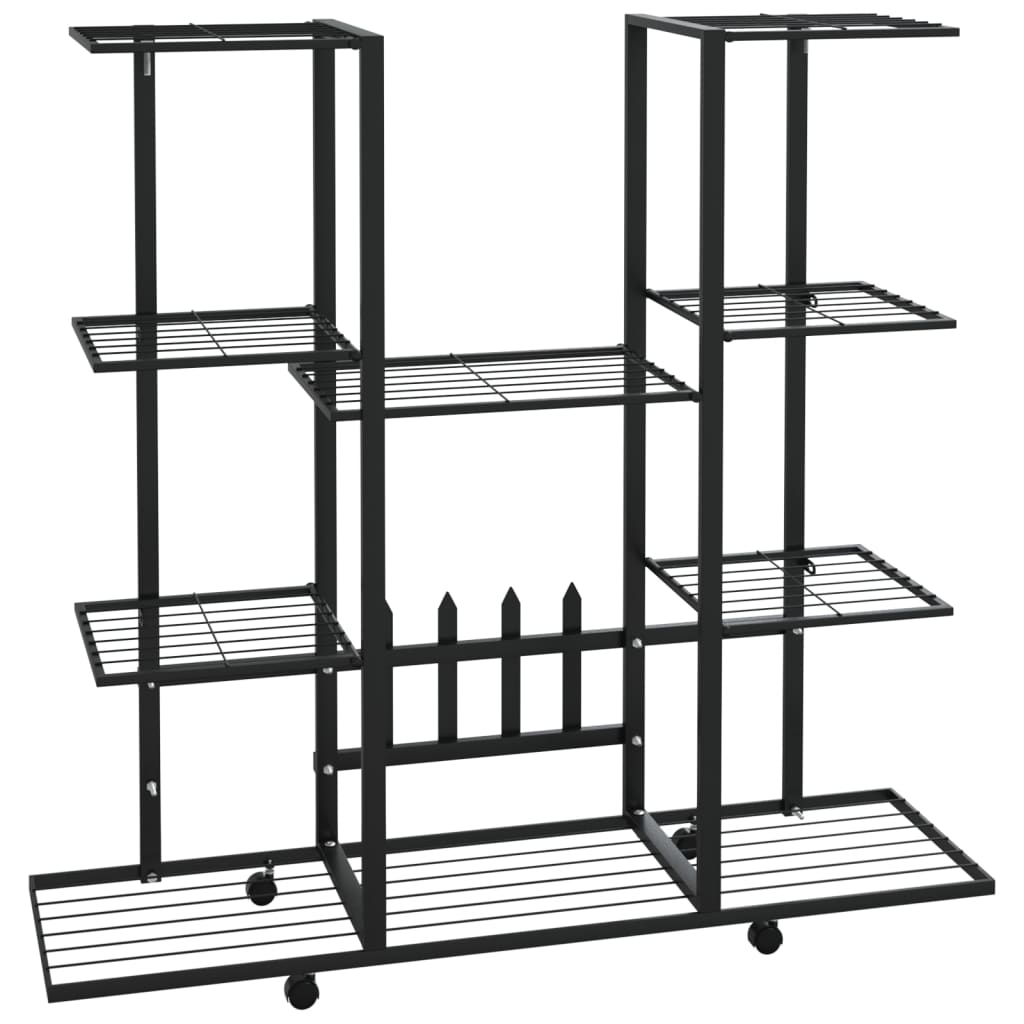 Bloemenstandaard met wielen 94,5x24,5x91,5 cm ijzer zwart