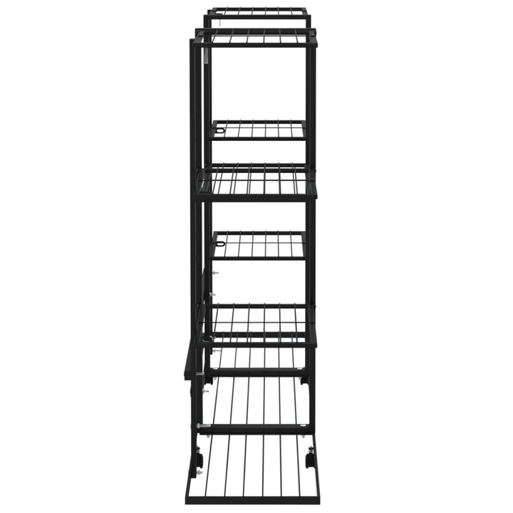 Bloemenstandaard met wielen 94,5x24,5x91,5 cm ijzer zwart