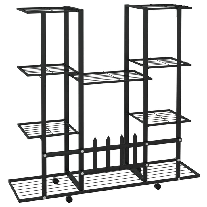 Bloemenstandaard met wielen 94,5x24,5x91,5 cm ijzer zwart