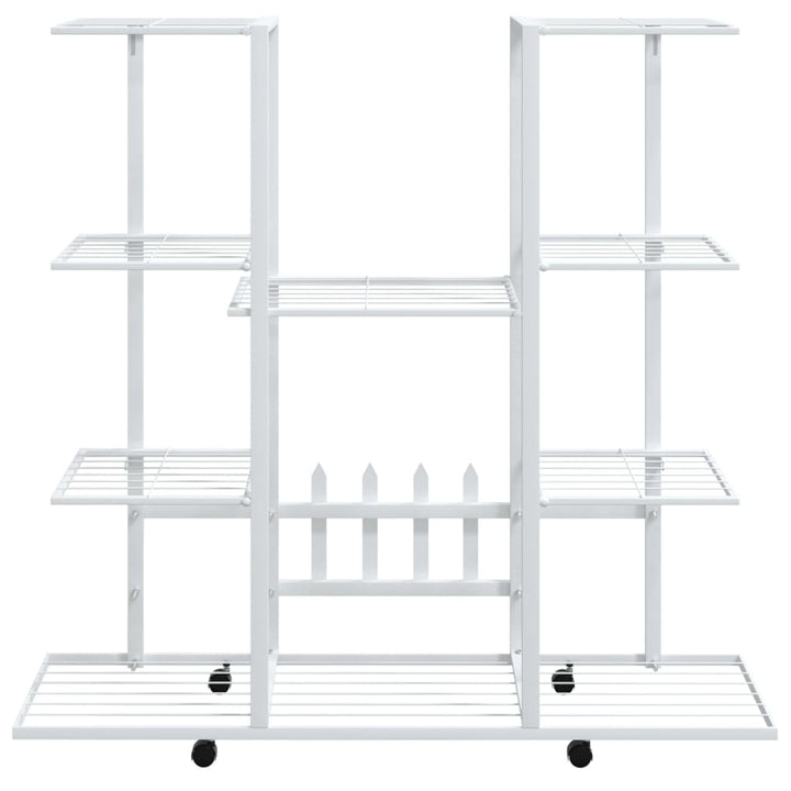 Bloemenstandaard met wielen 94,5x24,5x91,5 cm ijzer wit