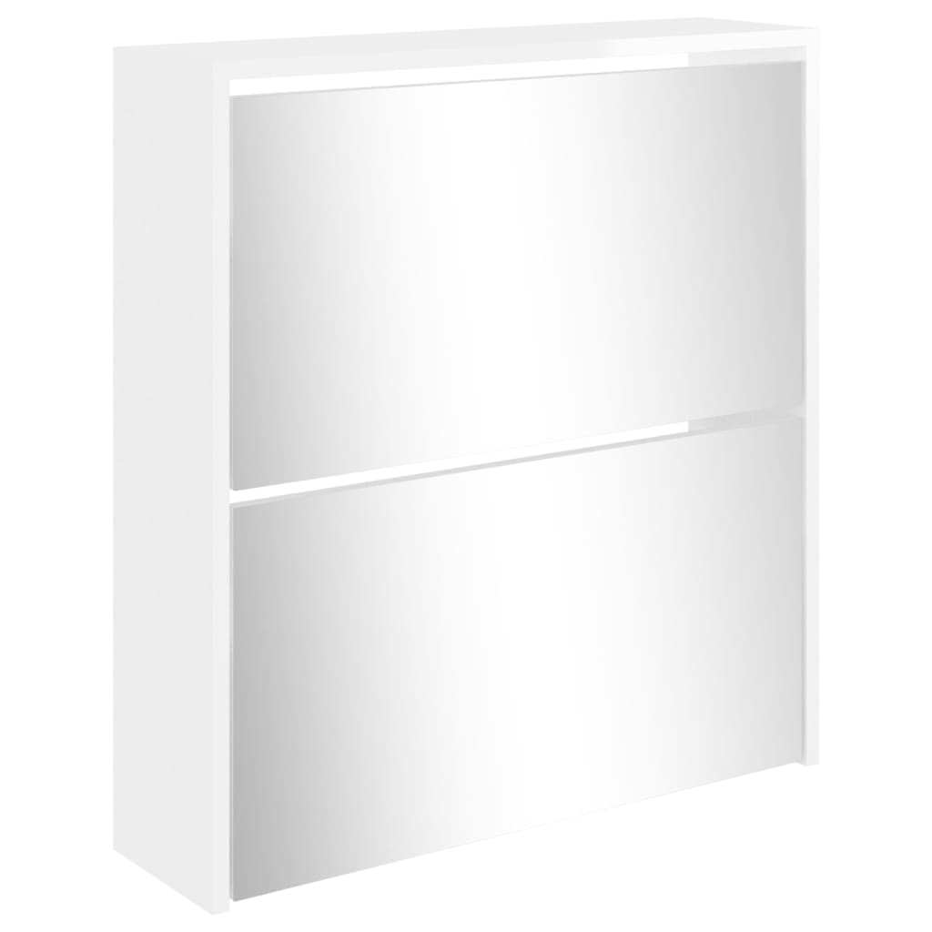 Schoenenkast met spiegel 2-laags 63x17x67 cm hoogglans wit