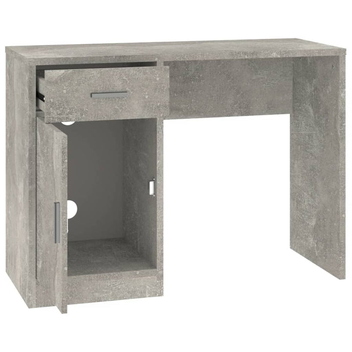 Bureau met kast en lade 100x40x73 cm bewerkt hout betongrijs