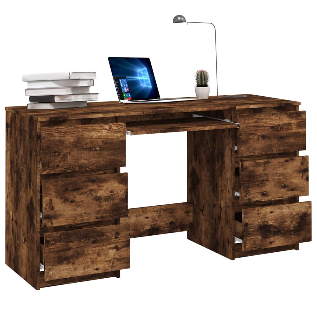 Bureau 140x50x77 cm bewerkt hout gerookt eikenkleurig