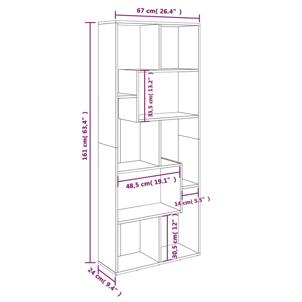 Boekenkast 67x24x161 cm bewerkt hout grijs sonoma eikenkleurig