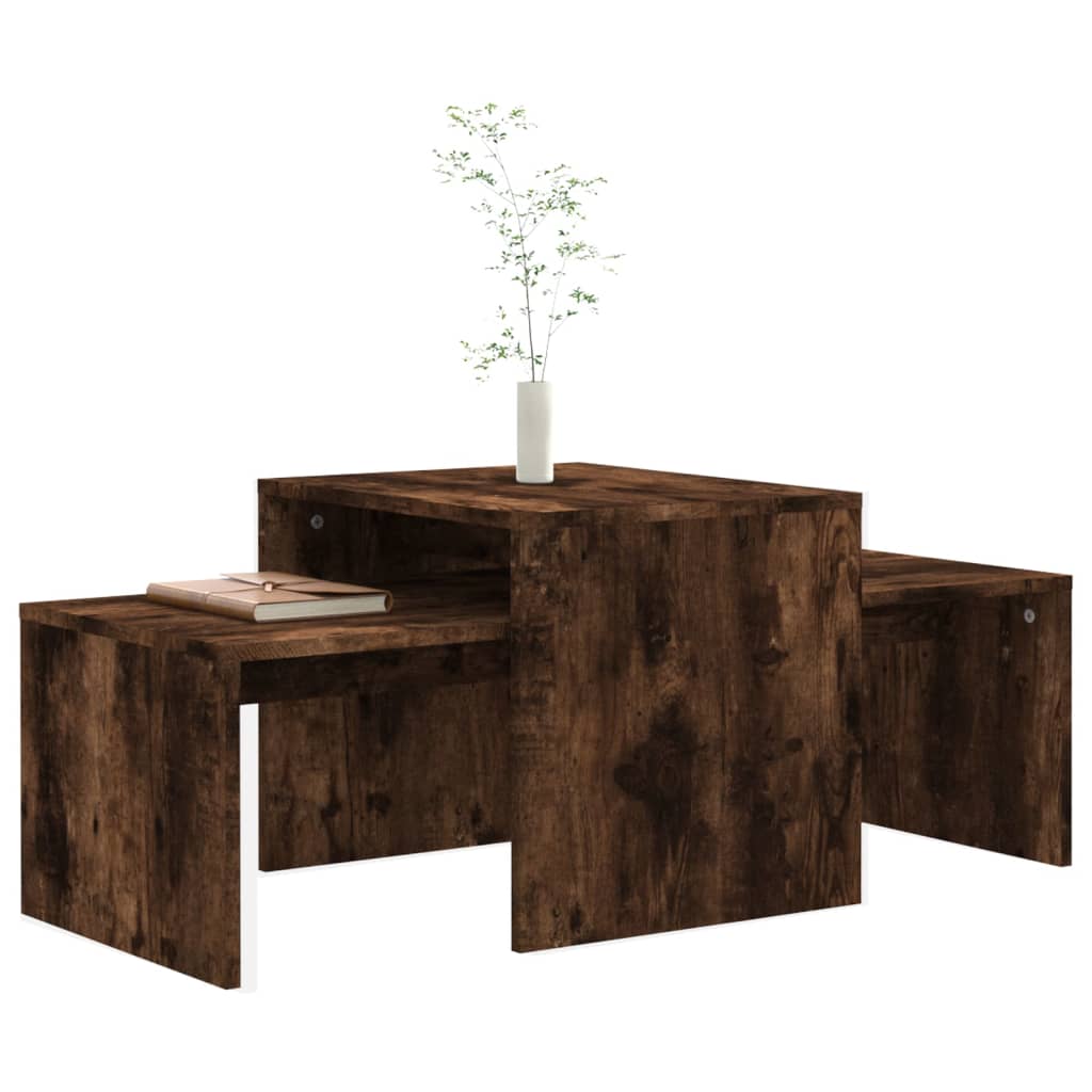 Salontafelset 100x48x40 cm bewerkt hout gerookt eikenkleurig