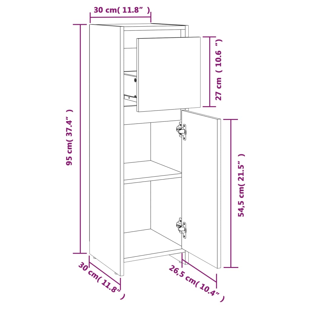 Badkamerkast 30x30x95 cm bewerkt hout gerookt eikenkleurig