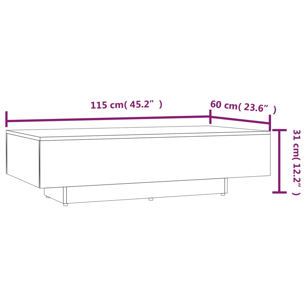 Salontafel 115x60x31 cm bewerkt hout gerookt eikenkleurig