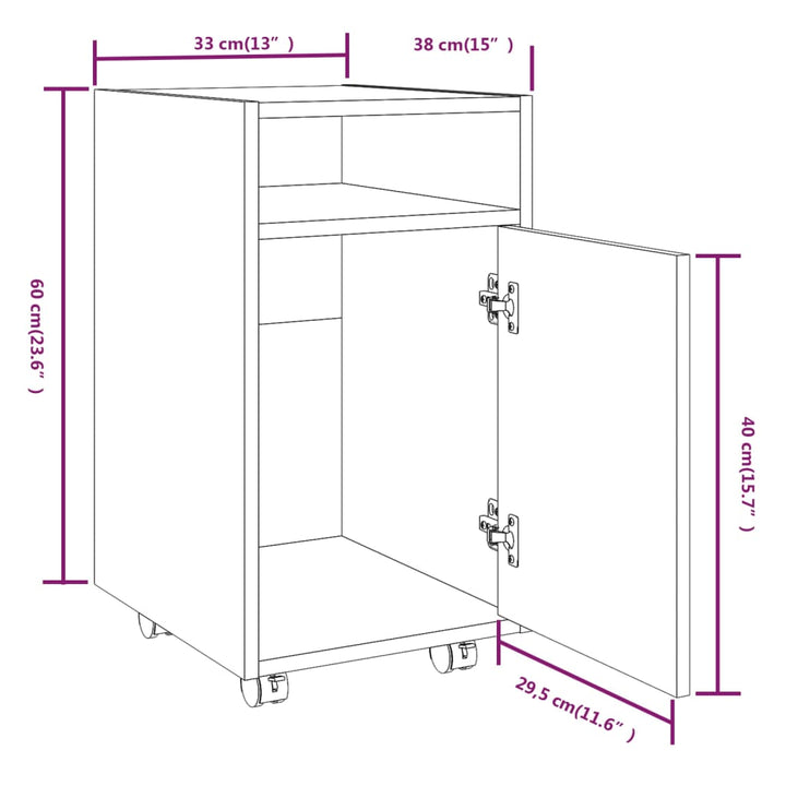 Bijzetkast met wielen 33x38x60 cm bewerkt hout gerookt eiken