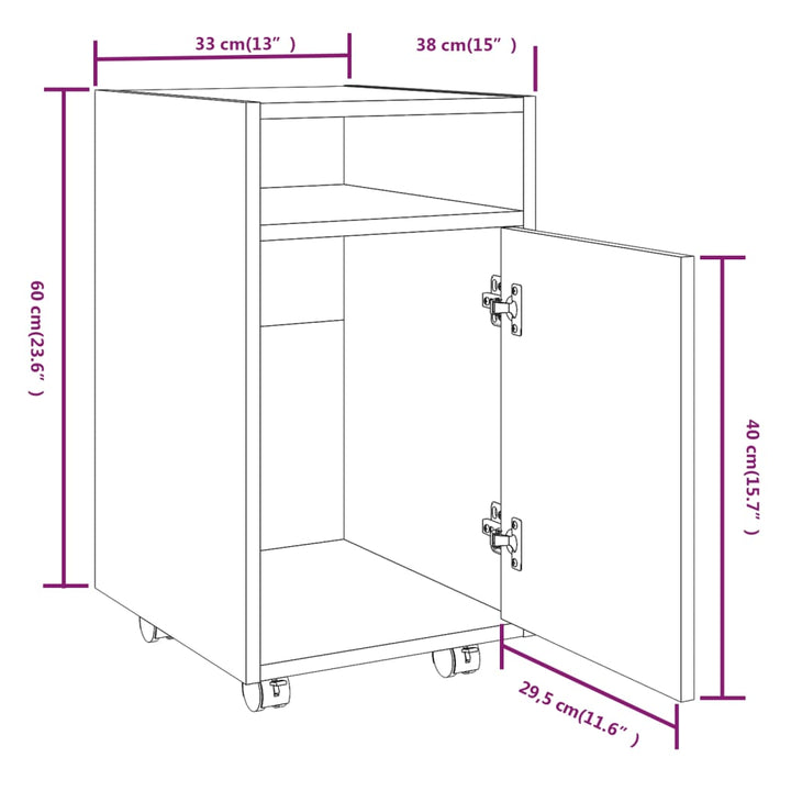 Bijzetkast met wielen 33x38x60 cm bewerkt hout bruineikenkleur