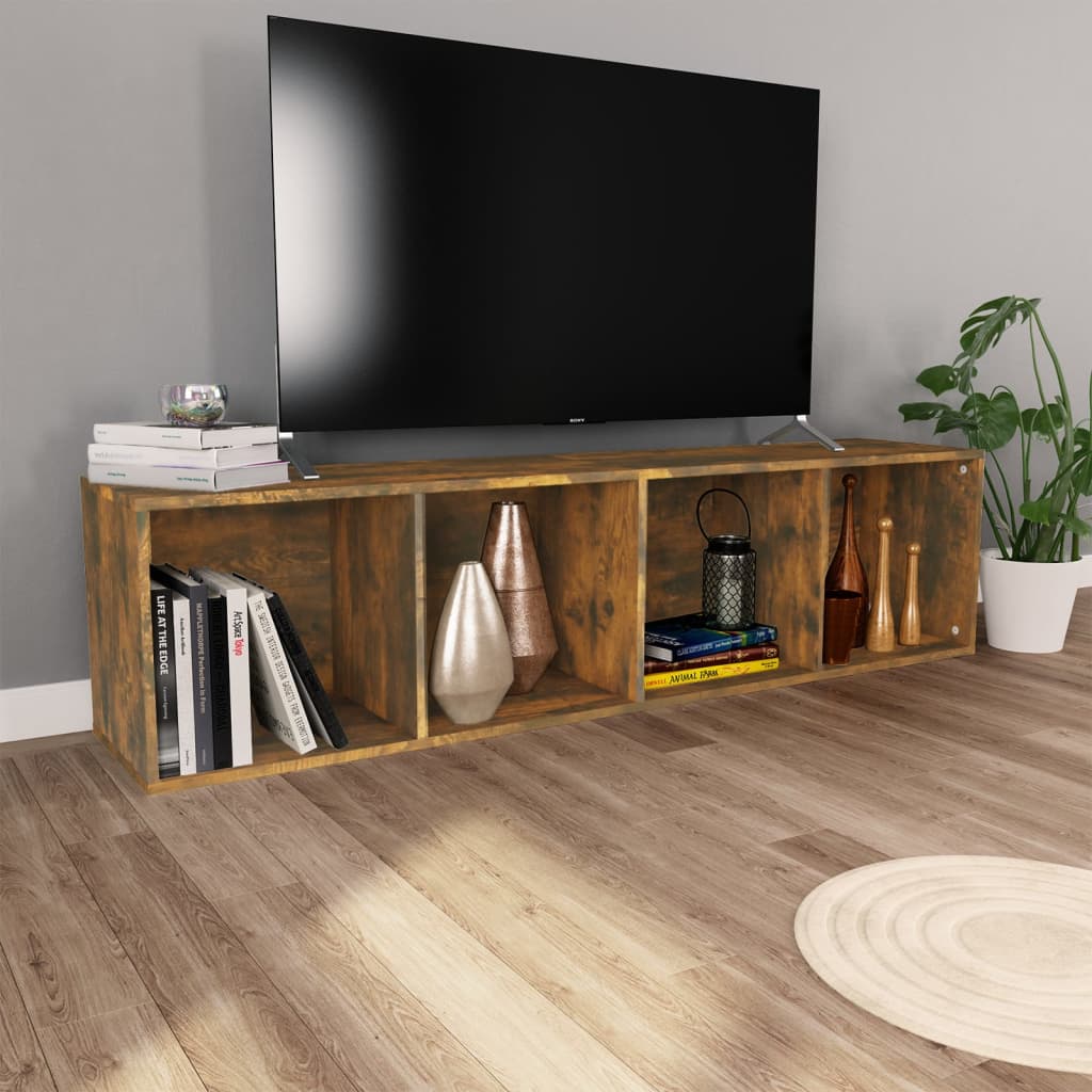 Boekenkast / tv-meubel 36x30x143 cm bewerkt hout gerookt eiken