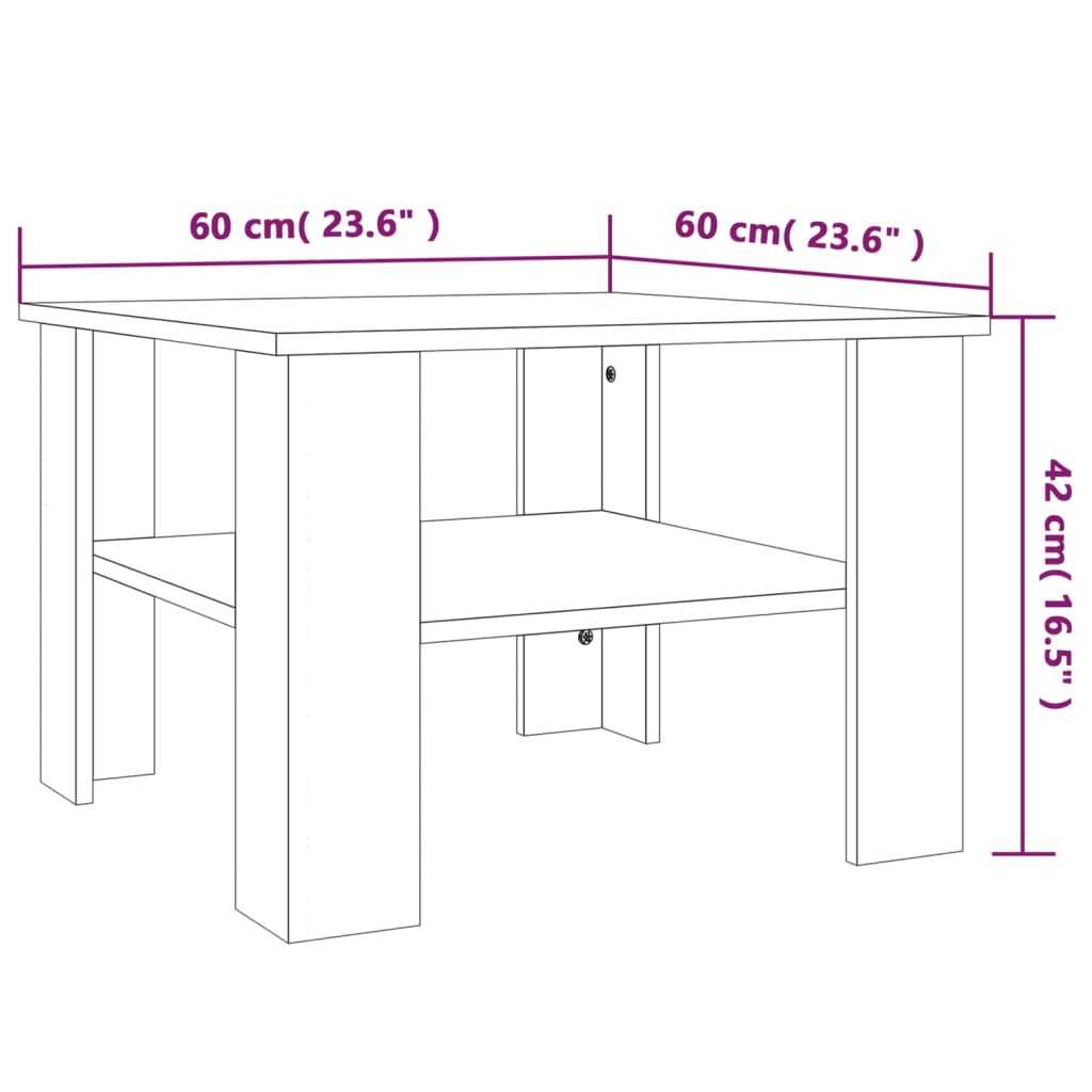 Salontafel 60x60x42 cm bewerkt hout gerookt eikenkleurig