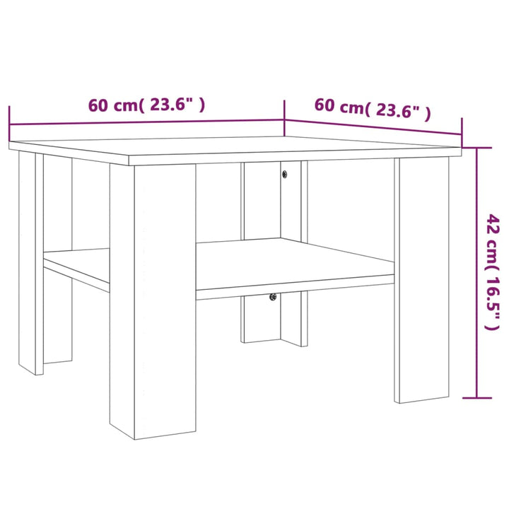 Salontafel 60x60x42 cm bewerkt hout gerookt eikenkleurig