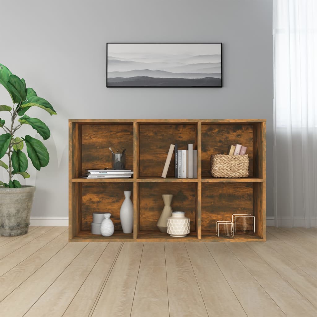 Boekenkast/dressoir 66x30x98 cm bewerkt hout gerookt eikenkleur