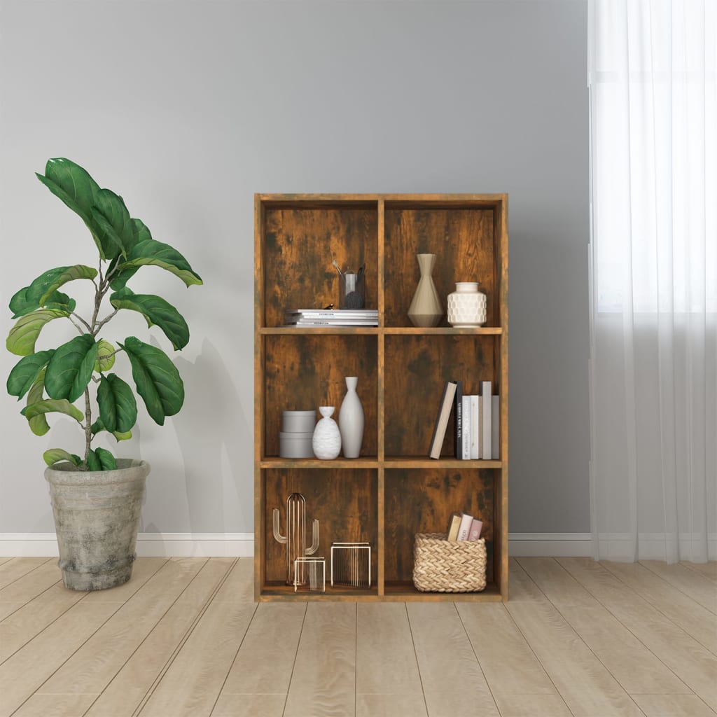 Boekenkast/dressoir 66x30x98 cm bewerkt hout gerookt eikenkleur