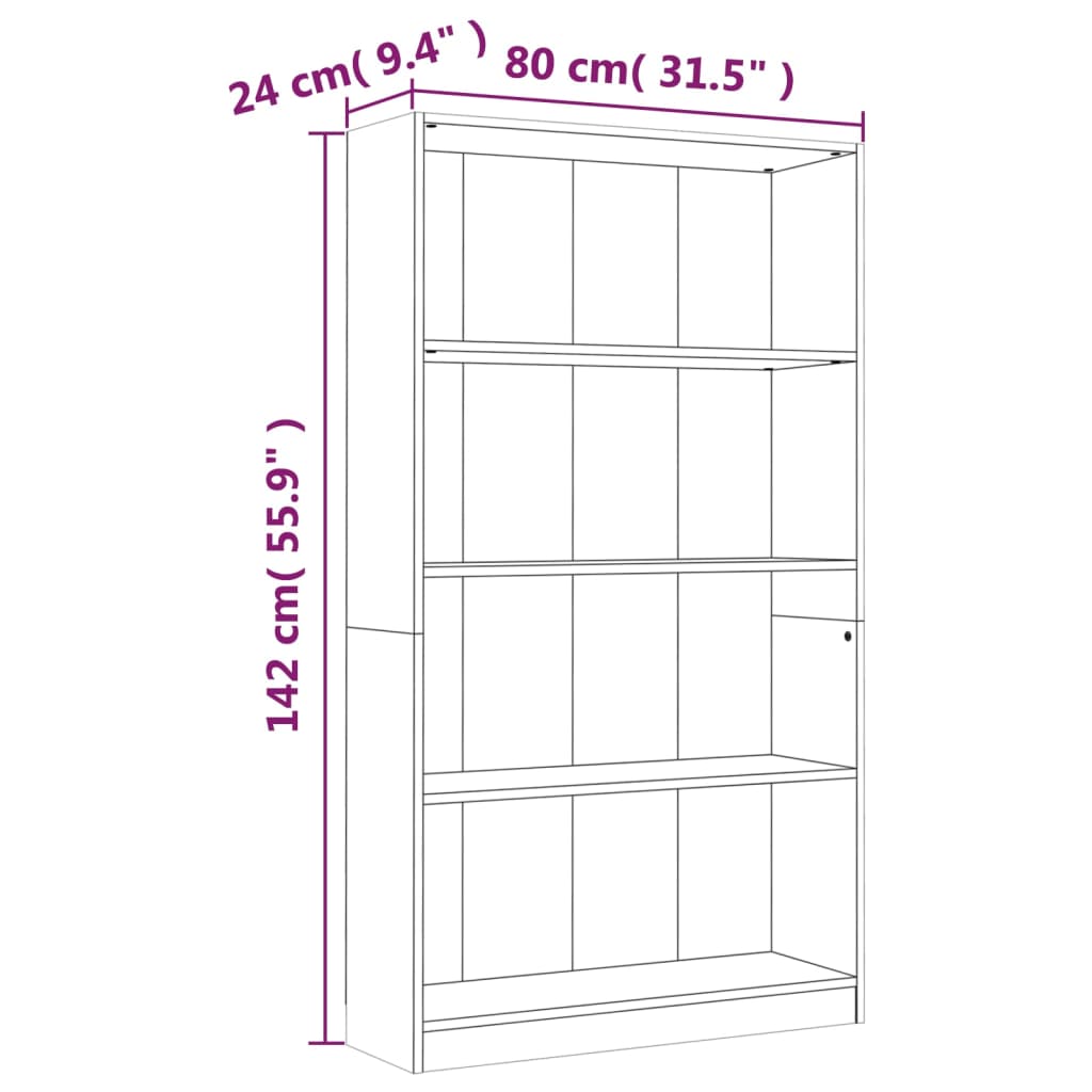 Boekenkast 4-laags 80x24x142 cm bewerkt hout gerookt eikenkleur